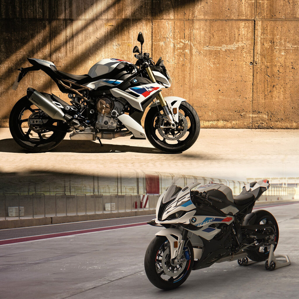 Motos bmw S 1000 R et S 1000 RR stationnées